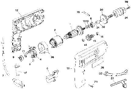 Exploded Diagram A Diagram and Parts List for 7153-38 Type 1 Black and Decker Drill